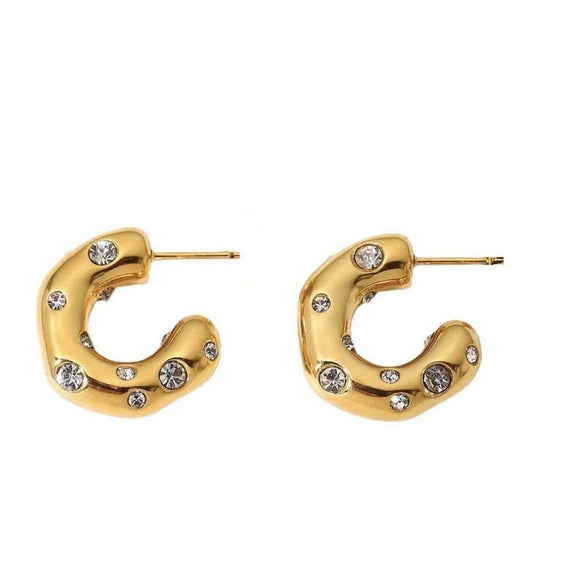 Neutral Titanium Steel C Shaped Earrings With Zircon Inlaid Geometric And Cartoon Style Vacuum Electroplated