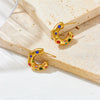 Neutral Titanium Steel C Shaped Earrings With Zircon Inlaid Geometric And Cartoon Style Vacuum Electroplated