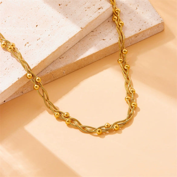 Neutral Wind Chain Winding Spacer Bead Stainless Steel Gold Plated Cross Necklace