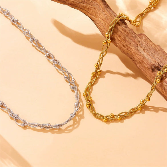Neutral Wind Chain Winding Spacer Bead Stainless Steel Gold Plated Cross Necklace