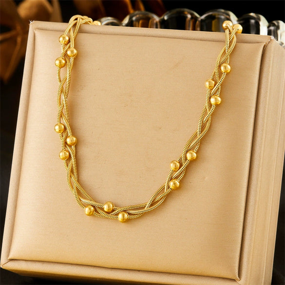 Neutral Wind Chain Winding Spacer Bead Stainless Steel Gold Plated Cross Necklace