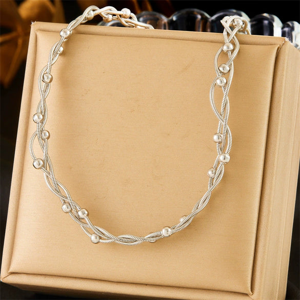 Neutral Wind Chain Winding Spacer Bead Stainless Steel Gold Plated Geometric Cross Necklace
