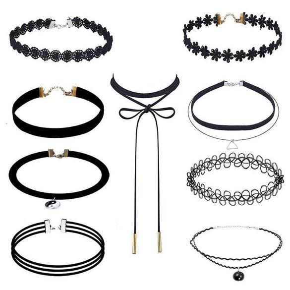 New Accessories Hot Lace Choker Tassel Necklace Chain Combination Set Black Velvet Collar