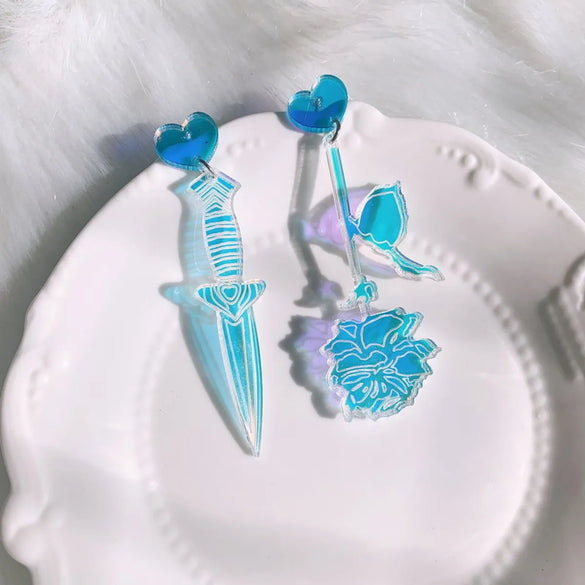 New Acrylic Colorful Mirror Earrings Sword Rose Carved Retro Personalized Earrings
