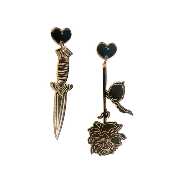 New Acrylic Colorful Mirror Earrings Sword Rose Carved Retro Personalized Earrings