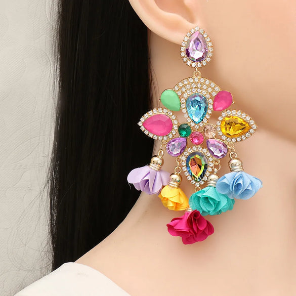 New Bohemian Color Diamond Flower Female Earrings Personality Accessories Wholesale
