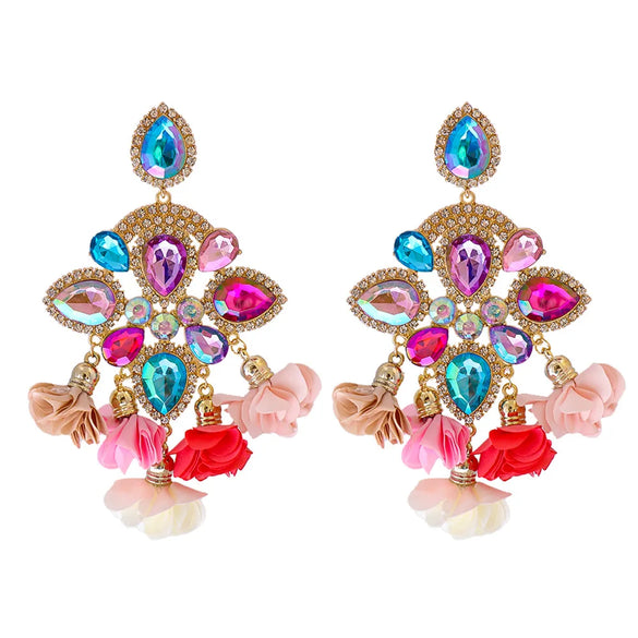 New Bohemian Color Diamond Flower Female Earrings Personality Accessories Wholesale
