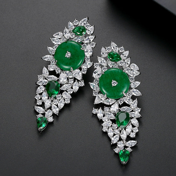 New Chinoiserie Exaggerated Copper Inlaid Zircon Geometric Long Earrings For Women Elegant Banquet Fashion Style