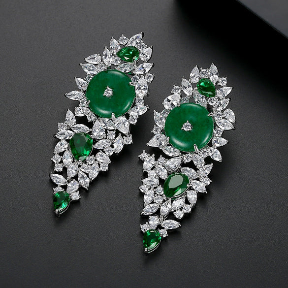 New Chinoiserie Exaggerated Copper Inlaid Zircon Geometric Long Earrings For Women Elegant Banquet Fashion Style