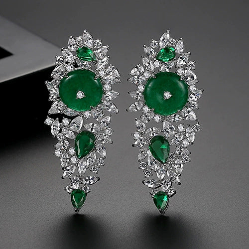 New Chinoiserie Exaggerated Copper Inlaid Zircon Geometric Long Earrings For Women Elegant Banquet Fashion Style