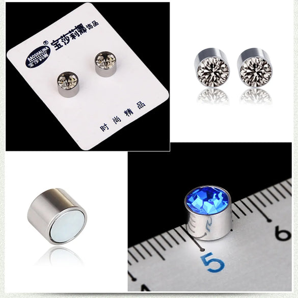 New Color Diamond Titanium Steel Magnetic Stud Earrings
