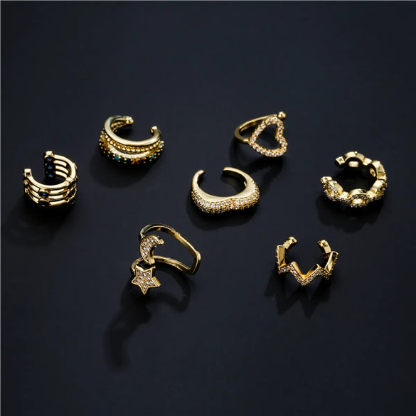 New Copper Micro-inlaid Zircon Hollow Heart Ear Clip