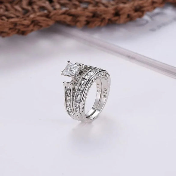 New Couple Two-Piece Big Zircon Ring Environmental Protection Copper Diamond Bridal Wedding Ring