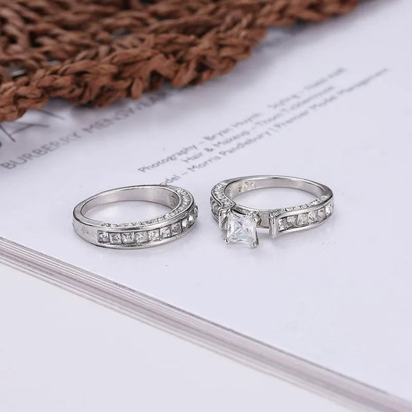 New Couple Two-Piece Big Zircon Ring Environmental Protection Copper Diamond Bridal Wedding Ring