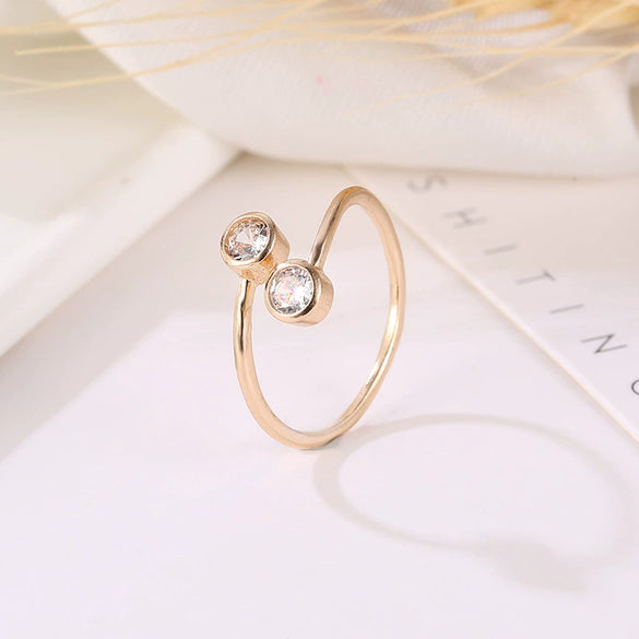 New Creative Earrings Fashion  Copper Inlaid Zircon Ring Personality Double Diamond Opening Ring  Wholesale