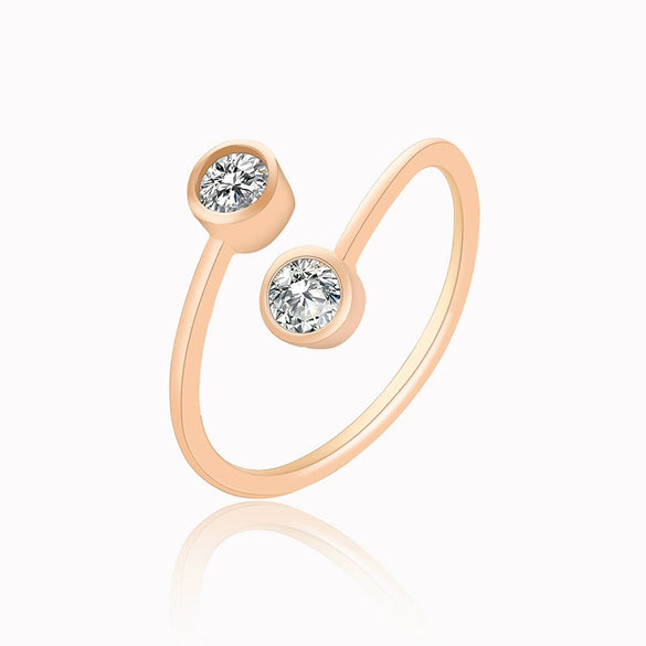 New Creative Earrings Fashion  Copper Inlaid Zircon Ring Personality Double Diamond Opening Ring  Wholesale