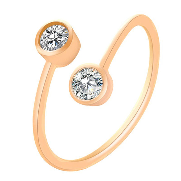 New Creative Earrings Fashion  Copper Inlaid Zircon Ring Personality Double Diamond Opening Ring  Wholesale