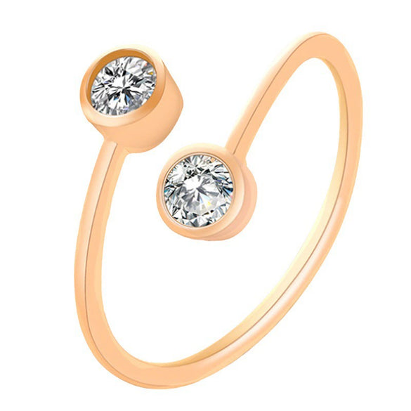 New Creative Earrings Fashion  Copper Inlaid Zircon Ring Personality Double Diamond Opening Ring  Wholesale