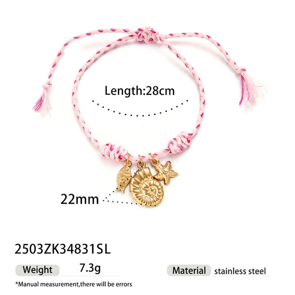 New Creative Stainless Steel Bracelet For Girls With Ceramic Conch And Titanium Steel Pendant Ins Style Nature Animal Zodiac Shape Electroplating Hand Jewelry