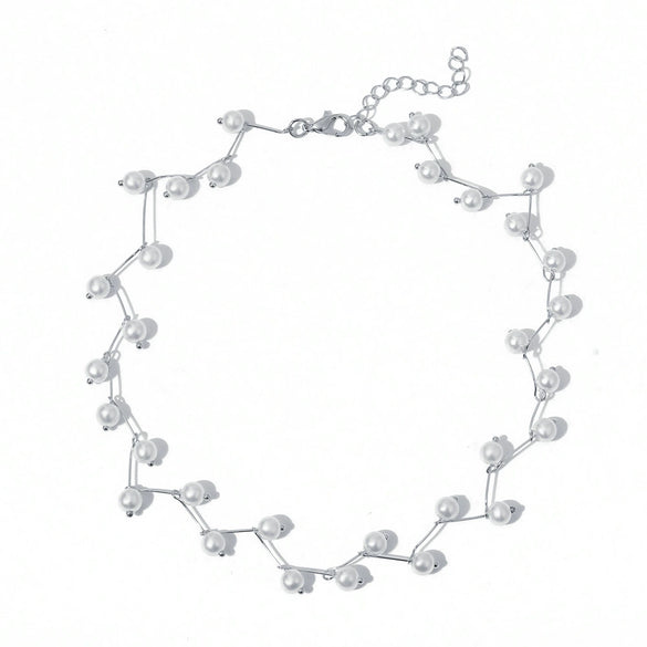New Creative Retro Simple Drop Shape Pearl And Alloy Clavicle Chain Necklace For Women Set With Pearls