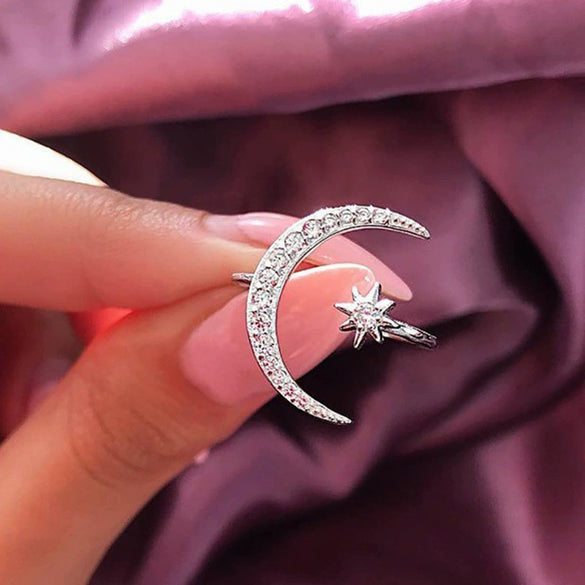 New Crescent Moon Ring Plated 18K Creative Exaggerated Open Engagement Ring