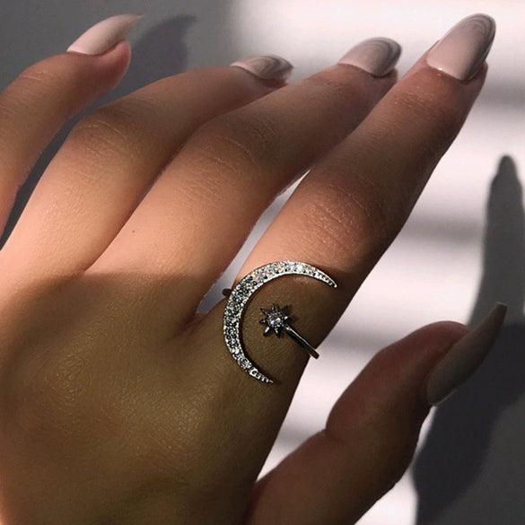 New Crescent Moon Ring Plated 18K Creative Exaggerated Open Engagement Ring