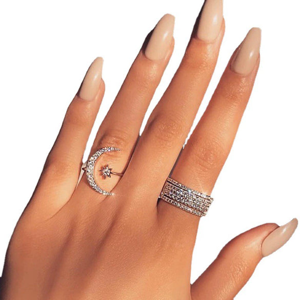 New Crescent Moon Ring Plated 18K Creative Exaggerated Open Engagement Ring