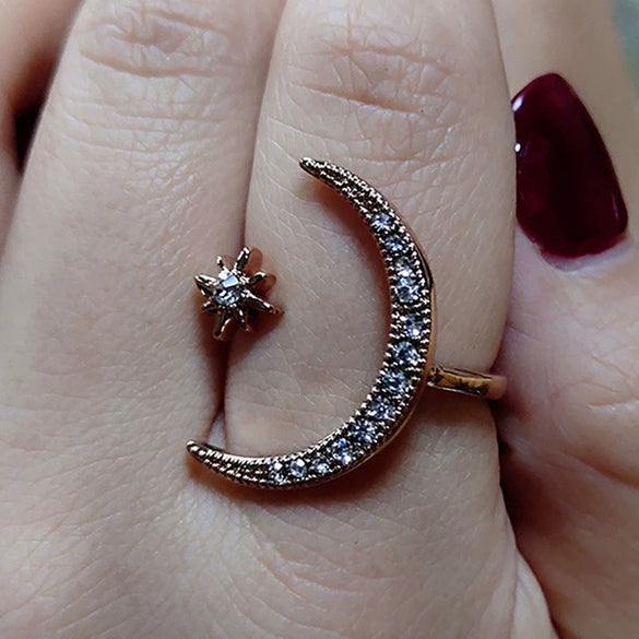 New Crescent Moon Ring Plated 18K Creative Exaggerated Open Engagement Ring
