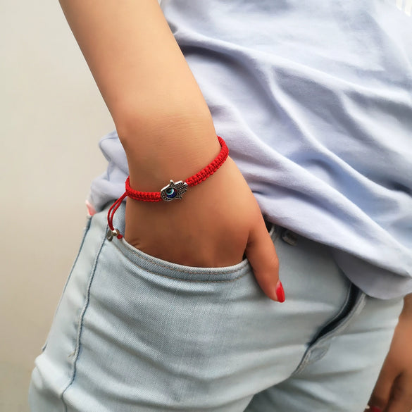 New Evil Eye Blue Eye Bracelet With Red Rope For Unisex Featuring Simple And Geometric Style Creative Palm And Two Round Beads Design
