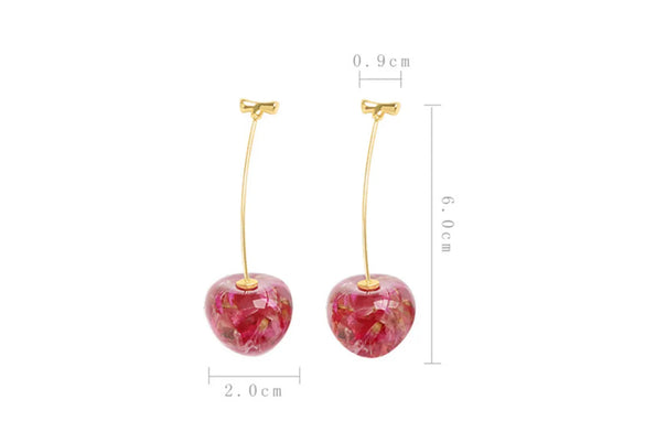 New Fashion  Cute Girl Cherries Gentle Pink Dried Flowers Cherry Earrings Wholesale Gooddiy