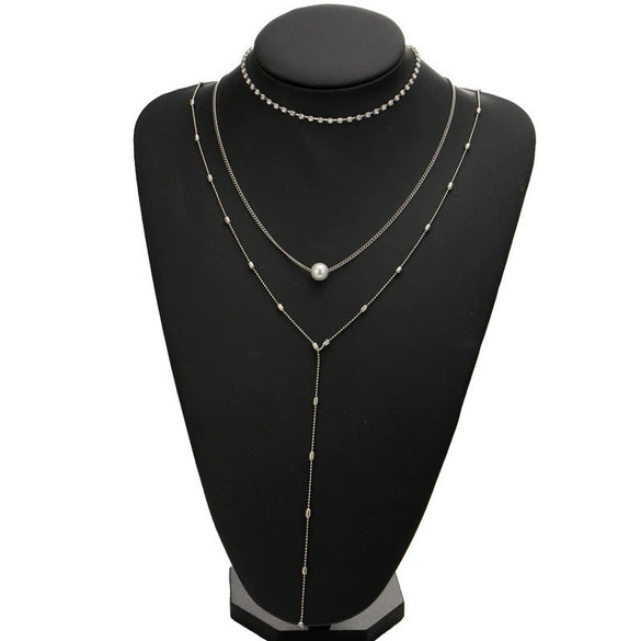 New Fashion Explosions Multinational Multilayer Clavicle Neck Chain Women's Suit Crystal Pendant Threelayer