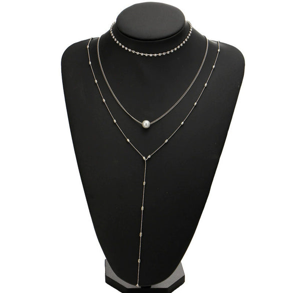 New Fashion Explosions Multinational Multilayer Clavicle Neck Chain Women's Suit Crystal Pendant Threelayer