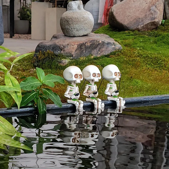 New Fishing Skull Ornaments Creative Resin Skull Decorative Statue Courtyard Garden Landscape Crafts