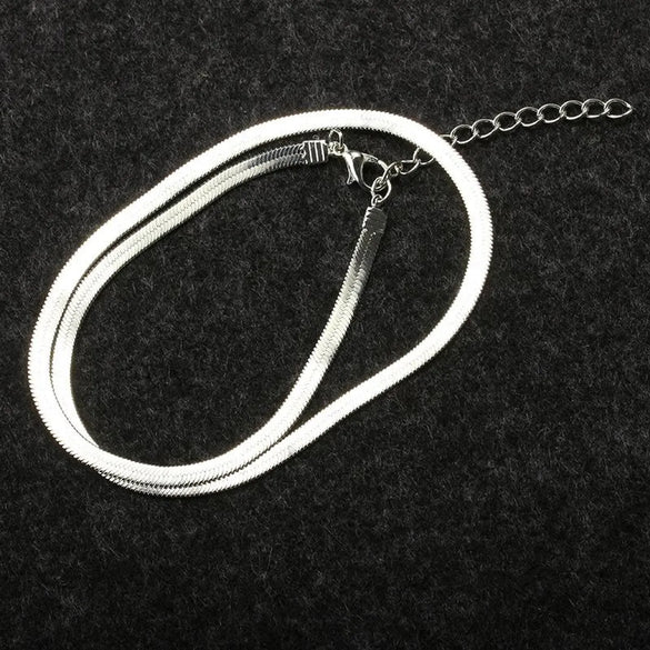 New Flat Snake Bone Chain Bare Chain Simple Silver Collar Short Clavicle Blade Chain Men And Women Jewelry
