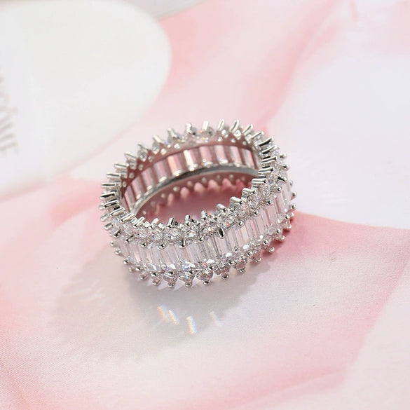 New Full Diamond Ring Fashion Copper Ring Gem Popular Circle Of Long Square Super Flash Zircon Jewelry