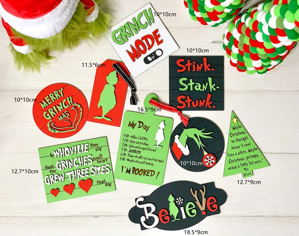 New Grinch Christmas Wooden Layered Tray Desktop Party Decoration