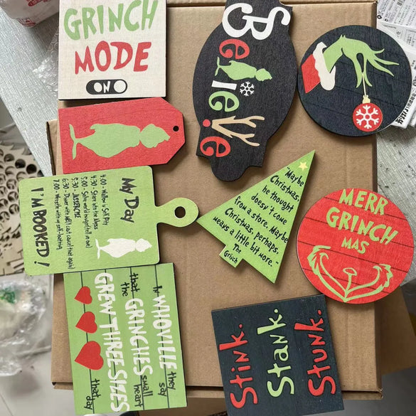 New Grinch Christmas Wooden Layered Tray Desktop Party Decoration