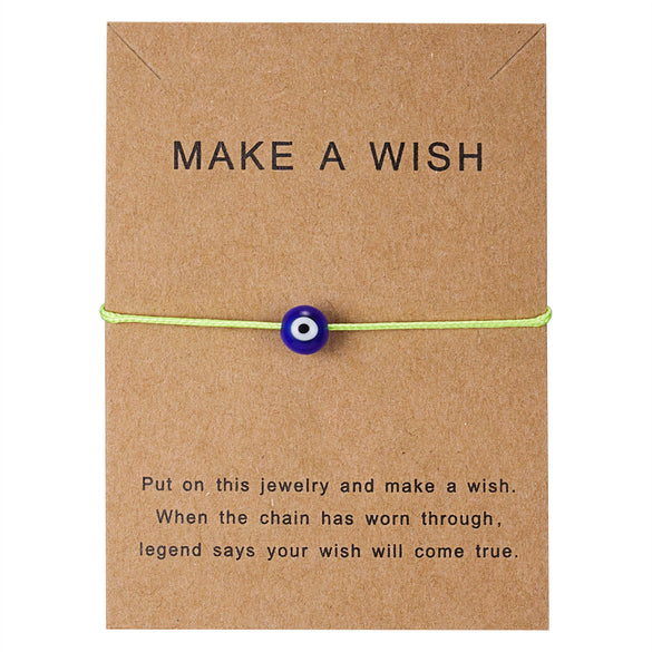 New Handmade Woven Adjustable  Paper Card Evil Eye Bracelet With Blue Eyes In Red Black Fluorescent Green Pink Beads Alloy Cord For Unisex Wholesale