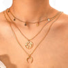 New Jewelry Fashion Multilayer Necklace With Horn Moon Star Map Pendant Alloy Material Snake Bone Chain Plant Flowers Style Ushape Pattern For All Genders