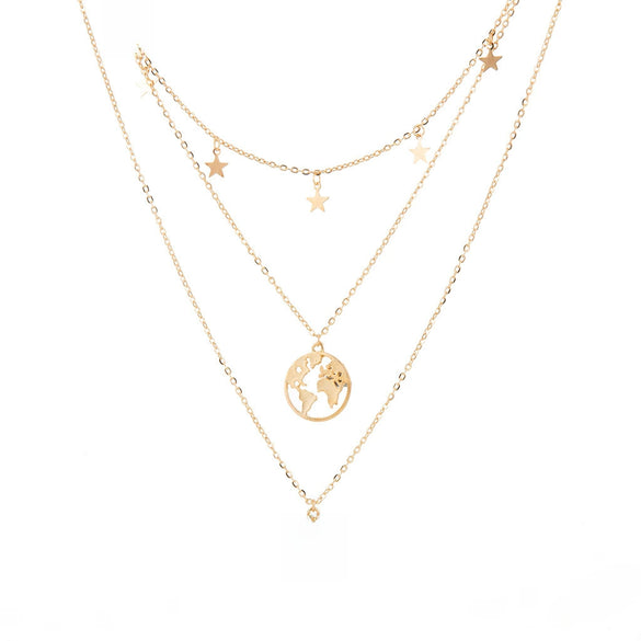New Jewelry Fashion Multilayer Necklace With Horn Moon Star Map Pendant Alloy Material Snake Bone Chain Plant Flowers Style Ushape Pattern For All Genders