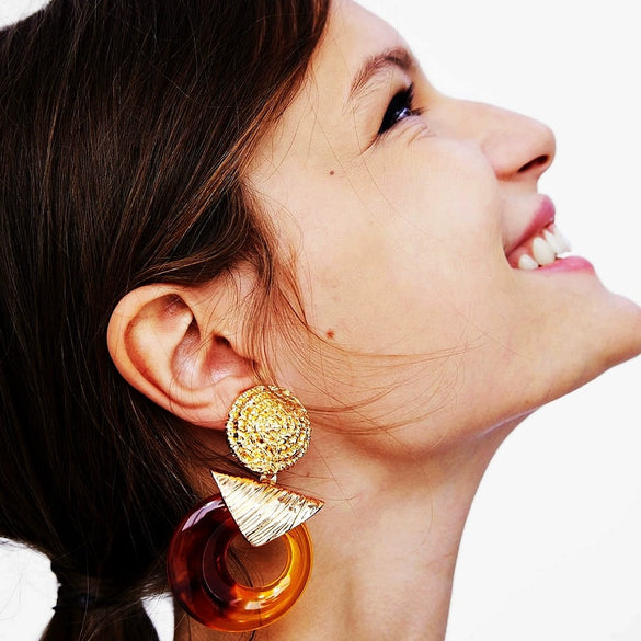 New Personality Exaggerated Resin Earrings Big Alloy Earrings Fashion Creative Retro Earrings Earrings