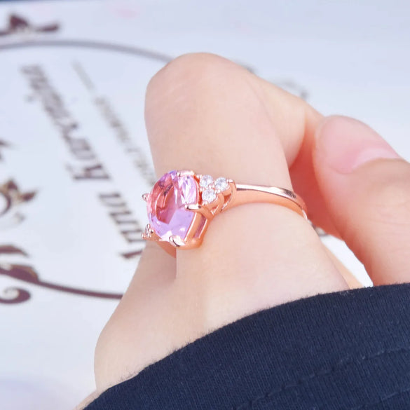 New Pink Diamond Rose Gold Drop Pear Shaped Ring European And American Simple Ring Female