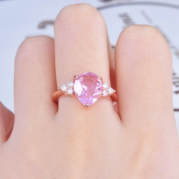 New Pink Diamond Rose Gold Drop Pear Shaped Ring European And American Simple Ring Female