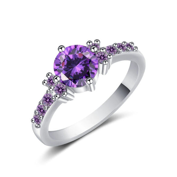 New Purple Stone Round Female Ring Fashion Simple Platinum Ring