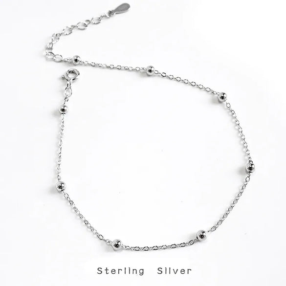 New S925 Sterling Silver Beads Cross Chain Anklet Korea  Temperament Simple Foot Ornaments Personalized Jewelry