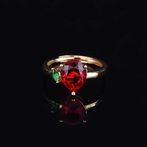 New Simulation Pigeon Blood Ruby Drop-Shaped Ring 18k Yellow Gold Color Imitation Tourmaline Open Ring