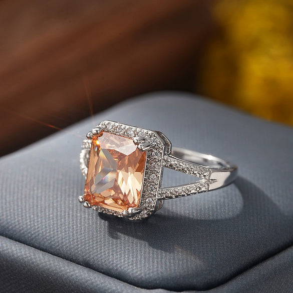 New Square Champagne Color Zircon Retro Geometry Electroplating All Match Light Luxury Style Unisex Ring Jewelry Hand Jewelry