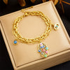 New Style Creative Color Oil Dropping Eyes Palm Accessories Pendant Design All Match Overlapped Titanium Steel Bracelet With Electroplating And Geometric Pattern