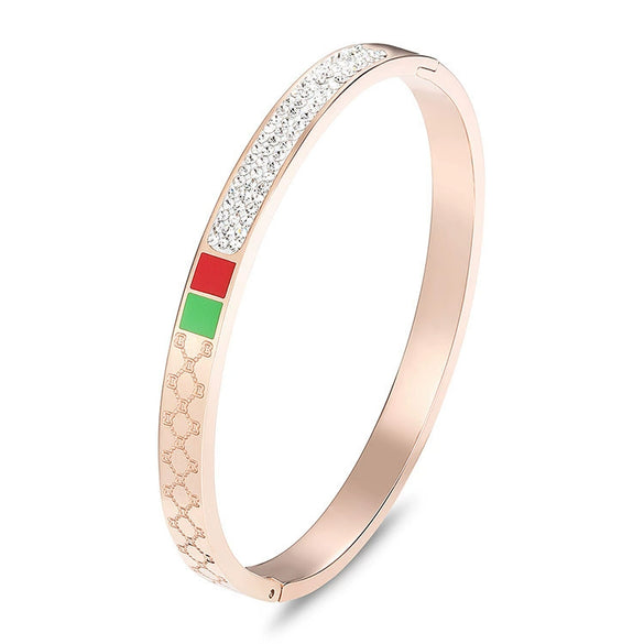 New Style Red And Green Diamondencrusted Titanium Steel Rose Gold Electroplated Bracelet Simple Allmatch