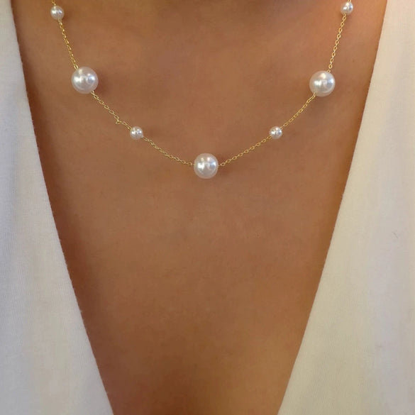 New Style Simple Pearl Alloy Necklace With Geometric Styling Electroplated For Women Fashion Street Sweater Chain